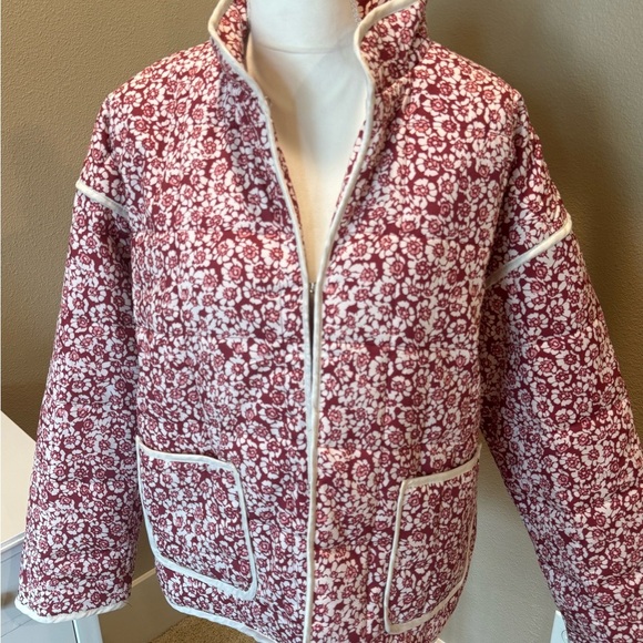 Jackets & Blazers - Quilted Boutique Floral Red and White Women's Jacket